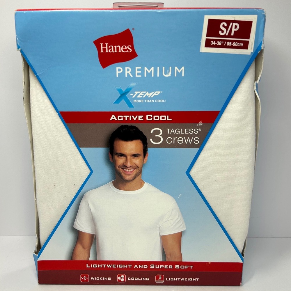 Hanes Premium X-Temp Active Cool Mens Tagless Crew Undershirts 3 Pack White S